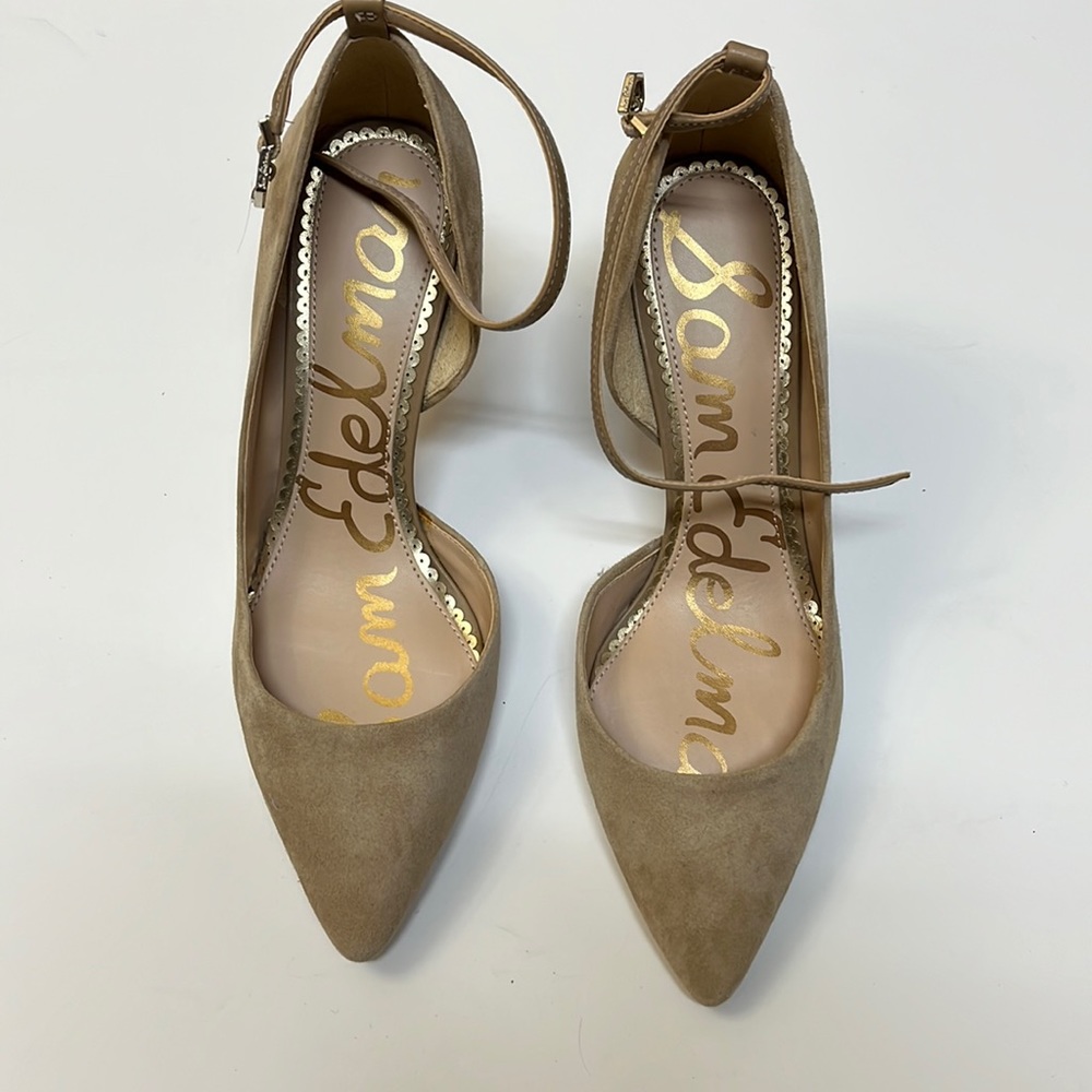 Women’s Sam Edelman Tia Ankle Strap Pump, Oatmeal Suede, size 6.5